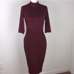 Eva Mendes Sz 0 burgundy body con midi dress